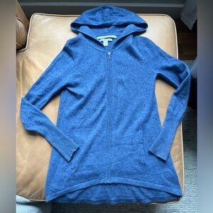 Max Studio Blue 100% Cashmere Zip-Up Hoodie Sweater